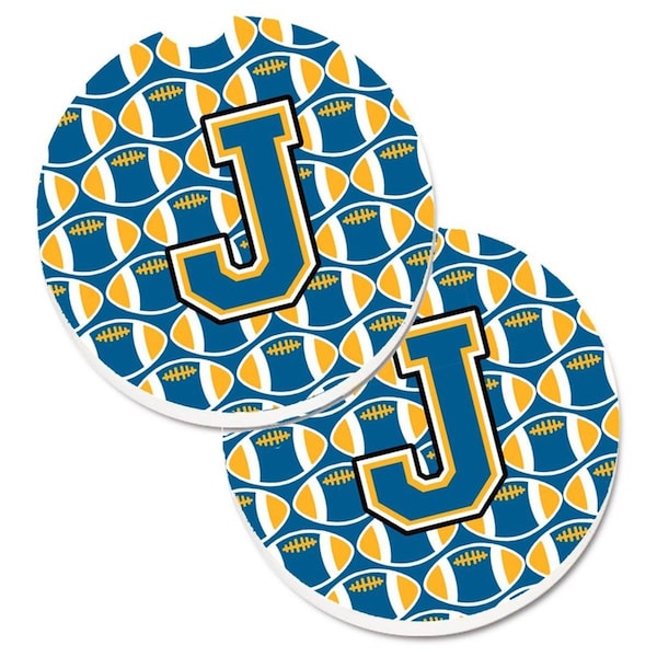 Carolines Treasures Letter J Football Blue and Gold Set of 2 Cup Holder Car Coaster CJ1077-JCARC - main